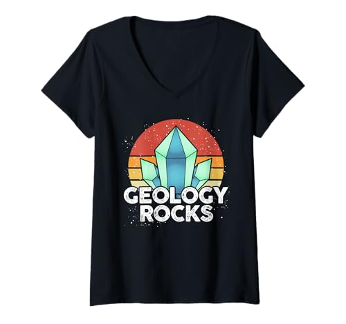 Damen Wissenschaft Geologe Nerd Lustiges Geschenk Retro Geologie T-Shirt mit V-Ausschnitt von Forschung Nerd Geschenk Geologie