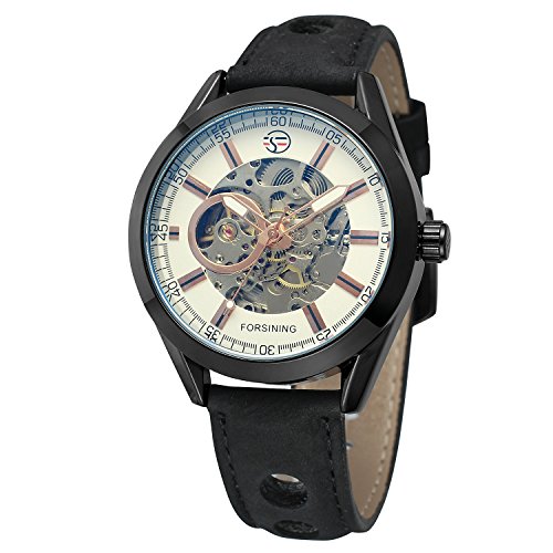 FORSINING Men's Casual Skeleton Automatic Self-Wind Analog Watch with Leather Strap FSG8134M3B1 von FORSINING