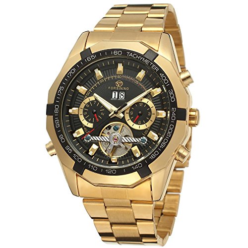 FORSINING Mens Fashion Automatic Tourbillon Stainless Steel Military Wristwatch FSG340M4G1 von FORSINING