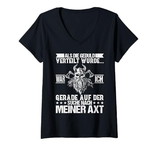 Damen Axt Holz Hacken Totenkopf Wikinger T-Shirt mit V-Ausschnitt Damen Axt Holz Hacken Totenkopf Wikinger T-Shirt mit V-Ausschnitt von Forstwirt, Waldarbeiter & Holzfäller Designs