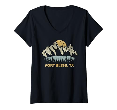 Damen Fort Bliss, Texas Mountain, Sonnenuntergang, Sonnenaufgang, TX T-Shirt mit V-Ausschnitt von Fort Bliss TX Lake Mountain Souvenir