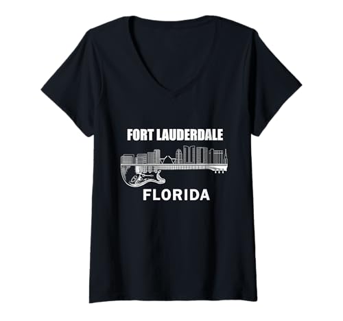 Damen Fort Lauderdale, Florida, Souvenir, Skyline von Fort Lauderdale T-Shirt mit V-Ausschnitt Damen Fort Lauderdale, Florida, Souvenir, Skyline von Fort Lauderdale T-Shirt mit V-Ausschnitt von Fort Lauderdale Gifts For Men & Women