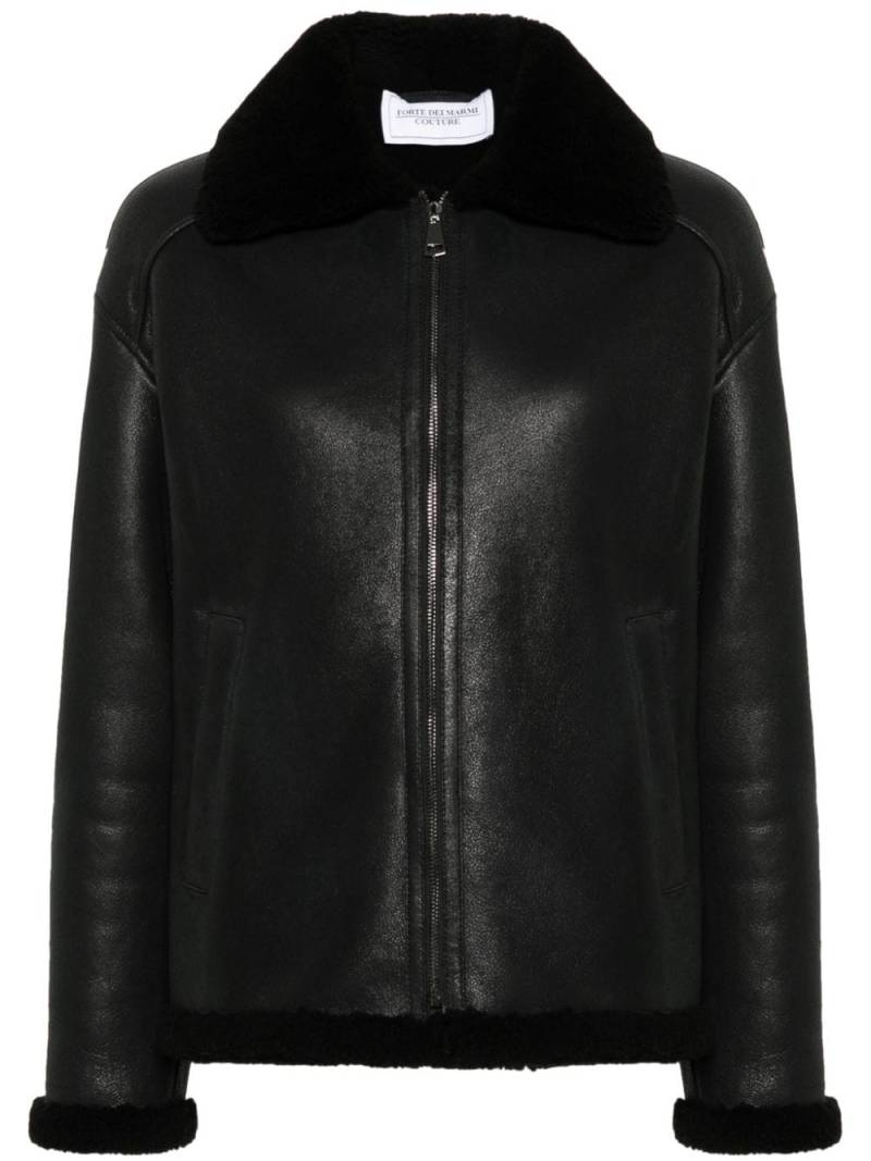 Forte Dei Marmi Couture Lederjacke mit Besatz aus Shearling - Schwarz von Forte Dei Marmi Couture