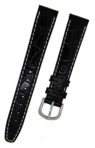 Orig.FORTIS Uhrenarmband LEDER schwarz mit weißer Naht KROKO 16mm 8819 von Fortis