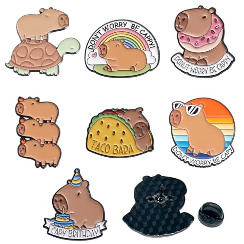 Cartoon Brosche Pin, 7 Pcs Capybara Brosche Anstecker Pin, Capybara Niedliche Emaille, Anime Emaille Anstecknadel, Emaille Brosche Pin Set für Rucksäcke Jacken Hut DIY Handwerk(A) von Fortivae