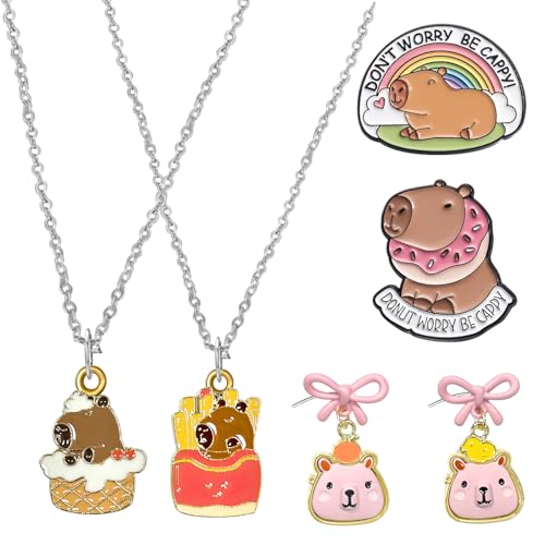 Fortivae Capybara Armband Brosche Anstecker Pin, 6 Pcs Capybara Halskette Charm Armband, Capybara Sachen, Metall Tier Halskette Charm, Geschenk für Mädchen Tochter, Geburtstag, Abschlussgeschenk von Fortivae