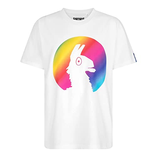 Fortnite Spielzeug und Gamer, Regenbogen-Llama, weiß, kurzärmelig, Unisex, Kinder, Crew, Gaming-Baumwoll-T-Shirt, Größen 10–16 Jahre, weiß, 11-12 Years von Fortnite