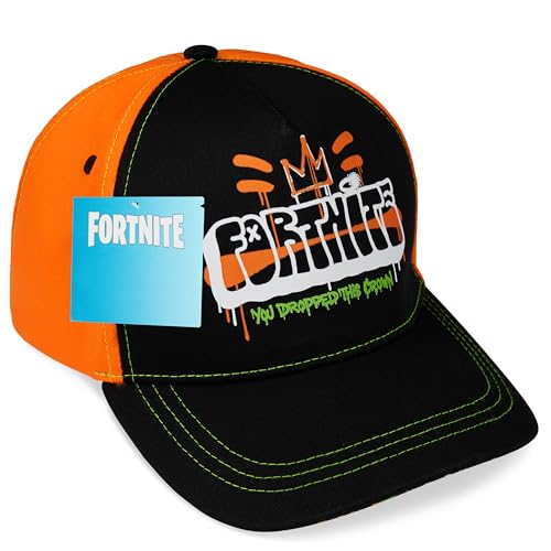 Fortnite Baseball Cap Kinder Jungen und Teens Basecap 100% Baumwolle Verstellbare Kappe Sport für Sommer Freizeit Urlaub Geschenke für Gamer (Schwarz/Orange) von Fortnite