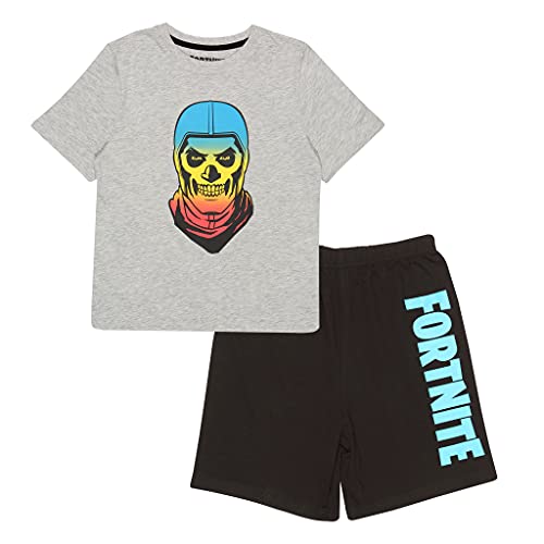 Fortnite Gradient Schädel Jungen Short Pyjama Set Schwarz/Weiß Heather Grey 128 | PS4 PS5 Xbox Gamer Geschenke, Schule Jungen PJs, Kinderkleidung, Kindergeburtstags-Geschenk-Idee von Fortnite