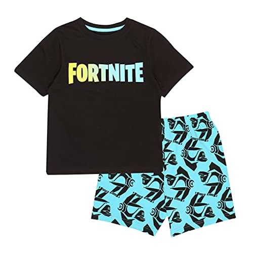 Fortnite Gradient Text-Logo Jungen Short Pyjama Set Schwarz/Teal 128 | PS4 PS5 Xbox Gamer Geschenke, Schule Jungen PJs, Kinderkleidung, Kindergeburtstags-Geschenk-Idee von Fortnite