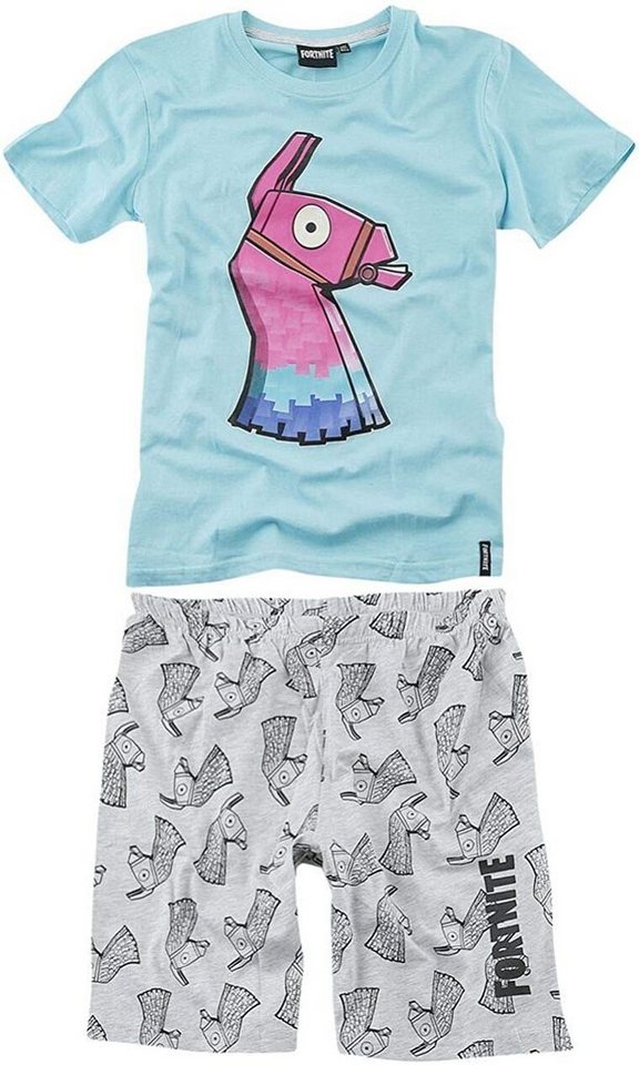 Fortnite Pyjama Epic Games Fortnite Shorty Pyjama Loot Lama kurzer Kinder Schlafanzug hellblau/grau meliert Gr.140 152 164 von Fortnite