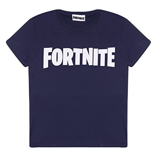 Fortnite Text-Logo T Shirt, Kinder, 128-182, Marine, Offizielle Handelsware von Fortnite