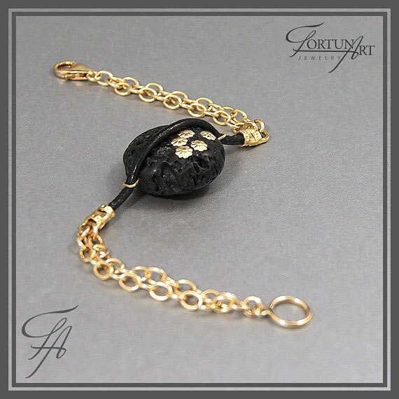 Schwarzer Lavastein, Handgefertigtes Armband, Goldarmband, Schmuck Für Männer Und Frauen Schwarzer Lavastein, Handgefertigtes Armband, Goldarmband, Schmuck Für Männer Und Frauen von FortunArtJewelry