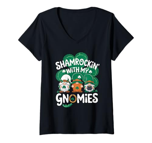 Damen Shamrockin' with My Gnomies St Patrick's Day Irish Gnomie Fun T-Shirt mit V-Ausschnitt Damen Shamrockin' with My Gnomies St Patrick's Day Irish Gnomie Fun T-Shirt mit V-Ausschnitt von Fortunate Gnome Squad St Patrick's Tee