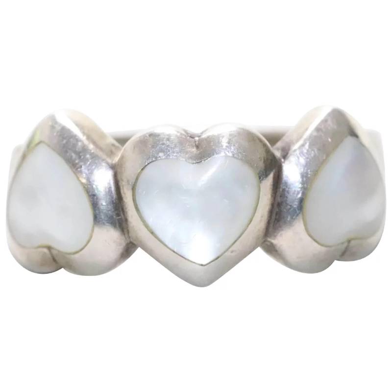 sterling Silber Perlmutt Dreifachherz Ring von FortuneJewelersNY