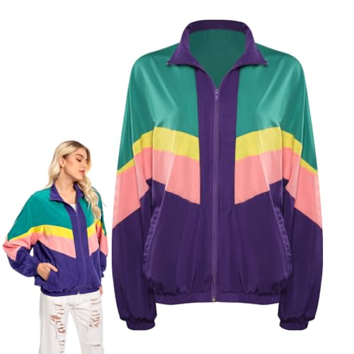 Fortunezone 80er Jahre Kostüm Erwachsene Patchwork Jacke Damen Langarm Reißverschluss Workout Jacke Fortunezone 80er Jahre Kostüm Erwachsene Patchwork Jacke Damen Langarm Reißverschluss Workout Jacke von Fortunezone