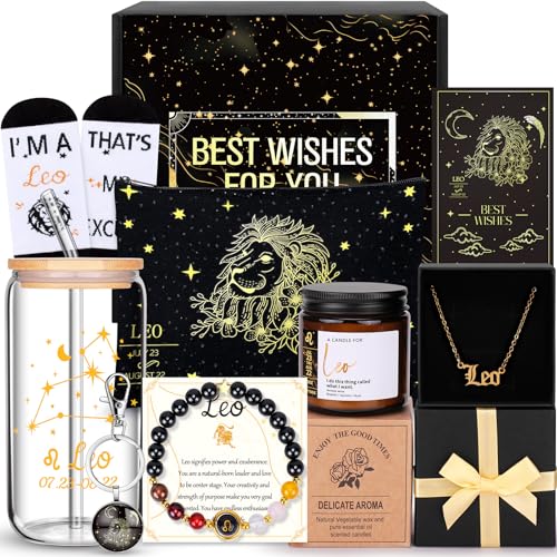 Leo Sternzeichen Geschenk-Set Gute Besserung Geschenk für Frauen Männer Geburtstag Verwöhngeschenke Selbstpflege Paket für Löwe Zeichen Beste Wünsche Löwe Sternzeichen Selbstpflegeset Kit Armband von Fortuning's JDS