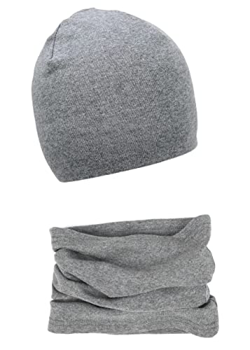 Foruhoo Baby Mädchen Beanie Mütze + Schlauchschal 2er Set, Wintermütze für Jungen Mädchen Baumwolle (43S und 0-6 Monate, Baumwolle Set: Grau) von Foruhoo