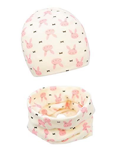 Foruhoo Baby Mädchen Beanie Mütze + Schlauchschal 2er Set, Wintermütze für Jungen Mädchen Baumwolle(3-7 Jahre und 54L, Tier Kaninchen) von Foruhoo