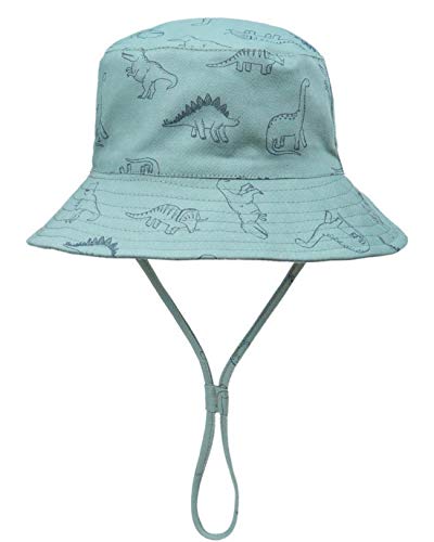 Foruhoo Baby Sonnenhut Kinder Hut, Sommerhut Mütze for Jungen Mädchen mit Verstellbar Kordelzug (46, Dinosaurier Grün) von Foruhoo