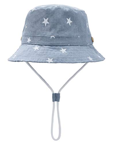 Foruhoo Baby Sonnenhut Kinder Hut, Sommerhut Mütze for Jungen Mädchen mit Verstellbar Kordelzug (46cm / 3-6 Monate,Sterne blau) von Foruhoo