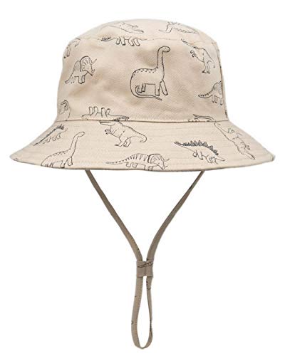 Foruhoo Baby Sonnenhut Kinder Hut, Sommerhut Mütze for Jungen Mädchen mit Verstellbar Kordelzug (48, Dinosaurier Khaki) von Foruhoo