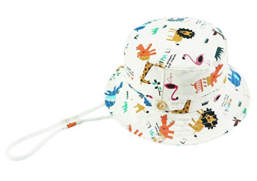 Foruhoo Baby Sonnenhut Kinder Hut, Sommerhut Mütze for Jungen Mädchen mit Verstellbar Kordelzug (48cm / 6-12 Monate,Zoo weiß) von Foruhoo