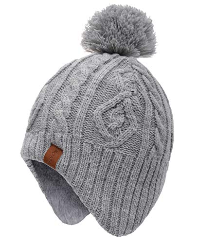 Foruhoo Jungen Mütze Strickmütze Beanie, Jungen Wintermütze Hut mit Fleecefutter(Grau,51cm) von Foruhoo