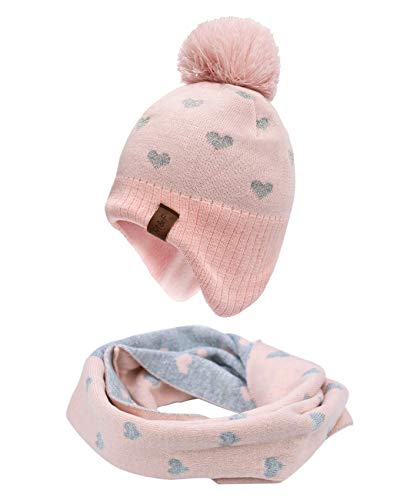 Foruhoo Jungen Wintermütze Beanie Hut, Mädchen Strickmütze Mütze mit Bommel (53, Rosa Set) von Foruhoo