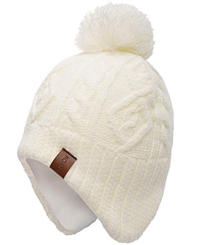 Foruhoo Mädchen Mütze Beanie Hut, Wintermütze für Baby Jungen mit Fleecefutter(Weiß,53cm) von Foruhoo