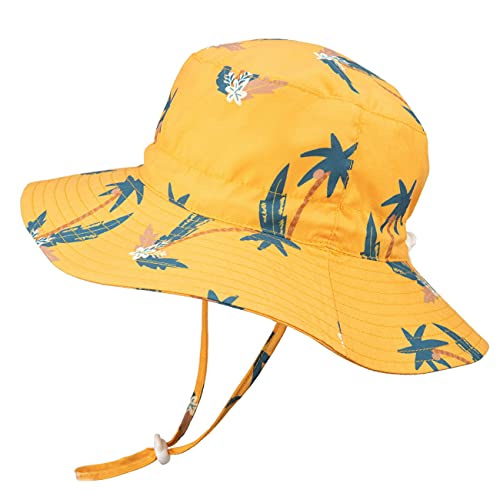 Foruhoo Mädchen Sonnenhüte Atmungsaktiver, UV Schutz, Breite Krempe Fischerhut mit Kordelzug(Gelb50) von Foruhoo