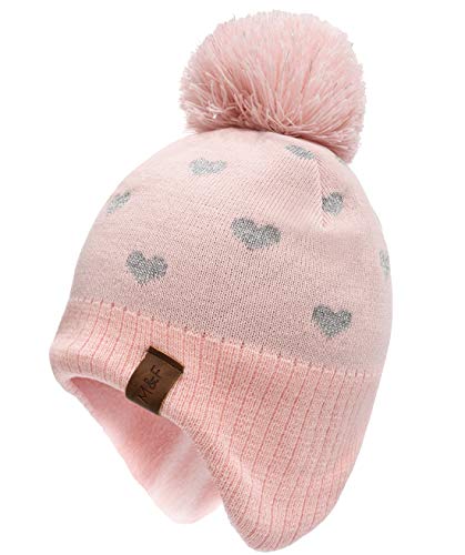 Foruhoo Mädchen Strickmütze Beanie Hut, Wintermütze für Baby Kinder mit Fleecefutter(Rosa,M 53cm) von Foruhoo