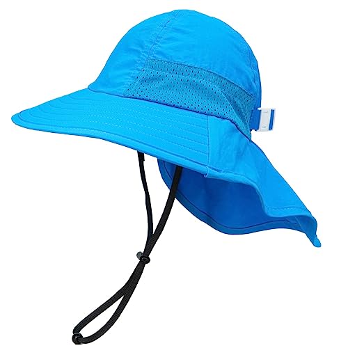 Foruhoo Sonnenhut Jungen Mädchen mit Nackenschutz, Mütze UV Schutz 50+ Schnelltrocknender(#3 Blau,50) von Foruhoo