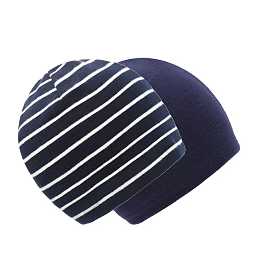 Foruhoo Unisex Baby Mütze Jungen & Mädchen Beanie Kleinkind Hut Herbst Winter (E: Navy Streifen,48M) (44-48, Einlagig: Navy+Navy Streifen) von Foruhoo