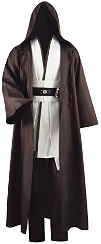 Forwacos Tunika-Kostüm für Erwachsene, Jedi-Outfit, Skywalker, Halloween, Cosplay, Kostüm, Kapuzenmantel, Umhang, komplettes Set, Uniform, drei Versionen (XXXL, Weiß), Weiss/opulenter Garten, 3XL von Forwacos