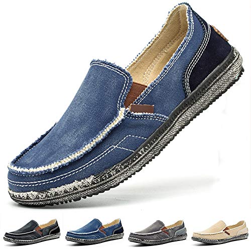 Xinghuanhua Herren Espadrilles Freizeitschuhe Segeltuch Faulenzer Schlupfen Flache Freizeitschuhe Erbsen Schuhe Fahrschuhe Bootsdeck Schuhe Halbschuhe(Blau, Numeric_39) von Xinghuanhua