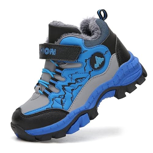 Foryo Winterschuhe Jungen Wanderschuhe Schneestiefel Jungen Trekkingschuhe Kinder Warm Wanderstiefel für Warme Gefütterte Winterstiefel Outdoor Baumwollschuhe Blau 30EU von Foryo