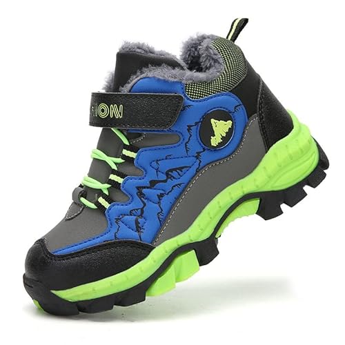 Foryo Winterschuhe Jungen Wanderschuhe Schneestiefel Jungen Trekkingschuhe Kinder Warm Wanderstiefel für Warme Gefütterte Winterstiefel Outdoor Baumwollschuhe Grün 32EU von Foryo