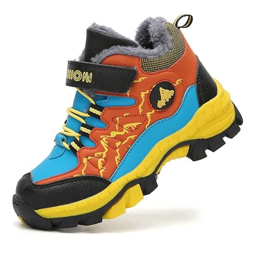 Foryo Winterschuhe Jungen Wanderschuhe Schneestiefel Jungen Trekkingschuhe Kinder Warm Wanderstiefel für Warme Gefütterte Winterstiefel Outdoor Baumwollschuhe Orange 33EU von Foryo