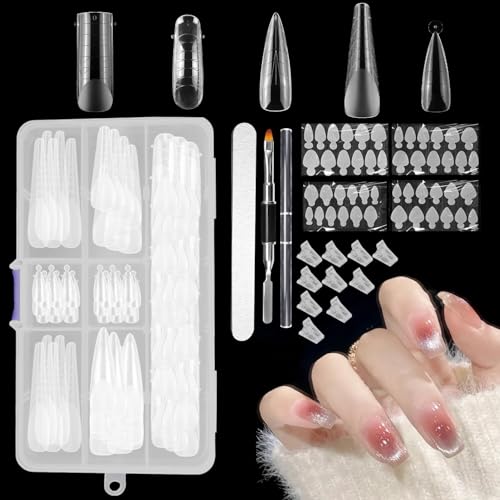 Fosoloni 100 Stück Dual Nail Forms Set, Nagelverlängerung Kit für gelnägel Acryl Nägel mit 12 Stück Nagelspitzen Clip,1 Stück Dual-Ended Acryl Malpinsel und 1 Stück Nagelfeilen Nail Art Extension Tool von Fosoloni