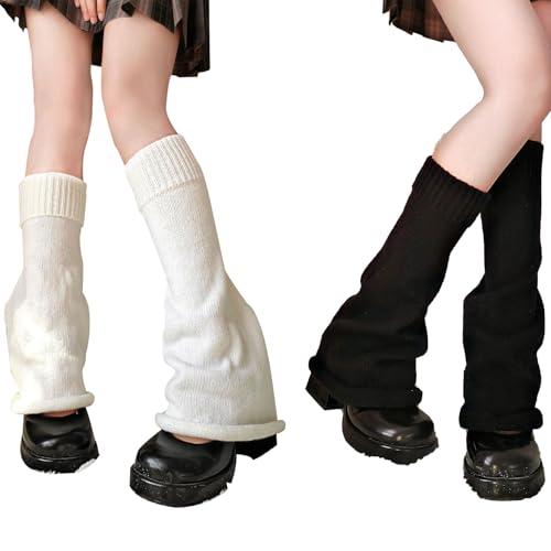Fosoloni Beinstulpen Damen,2 Stück Leg Warmers Y2k Winter BeinwäRmer,StrüMpfe Overknees Stricken Beinstulpen,Niedliche Beinstulpen Goth Lolita Zubehör (2, Weiß 1Schwarz 1) von Fosoloni