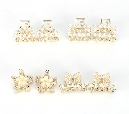 8 Stück Mini Gold Metall Krallen Clips mit Perlen Anti-Rutsch für dünnes & dickes Haar Niedliche Haarspangen Kieferklemmen Pony Pins Haarschmuck für Frauen Mädchen von Fosrisix