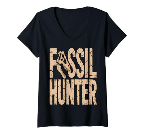 Damen Fossil Hunter Dinosaurier Paläontologie Skelett T-Shirt mit V-Ausschnitt Damen Fossil Hunter Dinosaurier Paläontologie Skelett T-Shirt mit V-Ausschnitt von Fossil Dig Apparel Co.