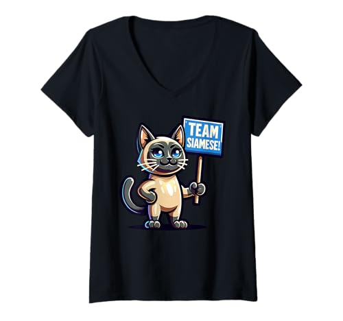Damen Team Siamesisch, Katzenliebhaber-Maskottchen, Caturday T-Shirt mit V-Ausschnitt Damen Team Siamesisch, Katzenliebhaber-Maskottchen, Caturday T-Shirt mit V-Ausschnitt von Fossil Forward Cats