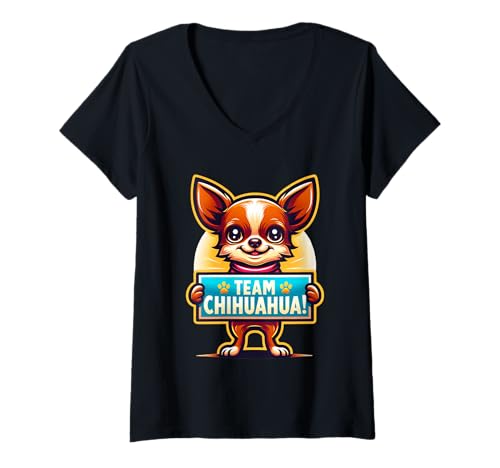 Damen Team Chihuahua, Maskottchen für Hunderassen, Hundeliebhaber T-Shirt mit V-Ausschnitt Damen Team Chihuahua, Maskottchen für Hunderassen, Hundeliebhaber T-Shirt mit V-Ausschnitt von Fossil Forward Dogs