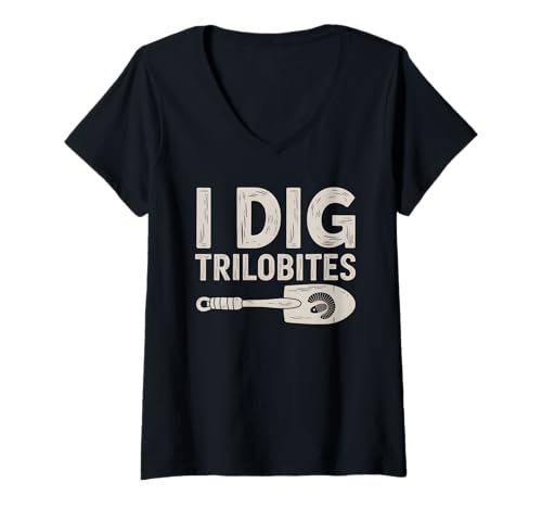 Damen Ich mag Trilobiten T-Shirt mit V-Ausschnitt von Fossil Trilobite Paleontologist Trilobites