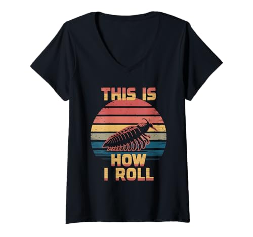 Damen So Roll Ich Trilobite T-Shirt mit V-Ausschnitt von Fossil Trilobite Paleontologist Trilobites