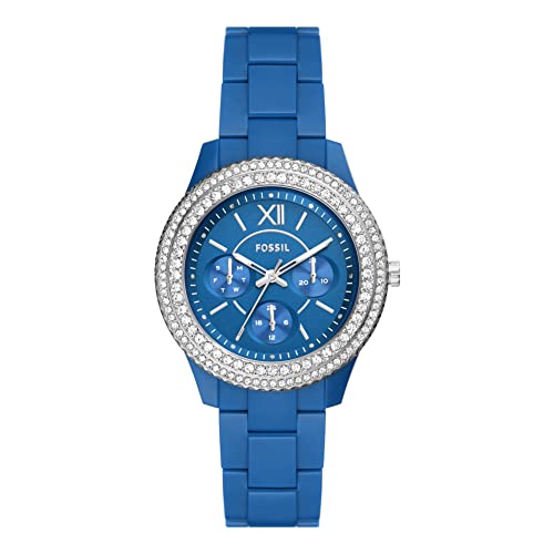 Fossil Uhr für Damen Stella, Multifunktionswerk, 37mm blaues ProPlanet Kunststoffgehäuse mit ProPlanet Kunststoffarmband, ES5193 von Fossil