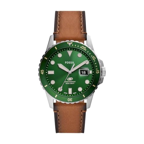 Fossil Blue uhr für Herren, Quarzwerk mit Edelstahl- oder Lederarmband, Grün und Braun, 42MM von Fossil