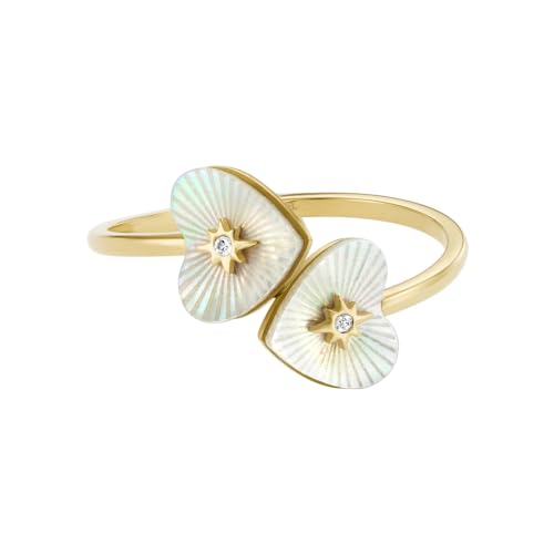 FOSSIL Damen Radiant Love Gold-Tone Edelstahl Perlmutt Herz Toi Et Moi Ring, JF047347105 von Fossil